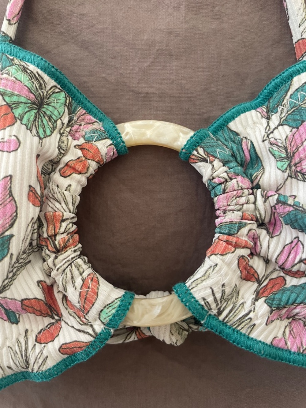 Isabella Rose Floral Ribbed Bandeau Bikini Top size M NWT Tie Back boho swim - Picture 3 of 6